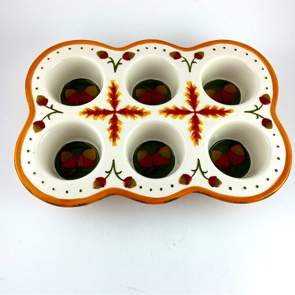 Temptations by Tara Fall Harvest 6 Cupcake Muffin Pan Bakeware Acorn Leaves Fall - Picture 10 of 11